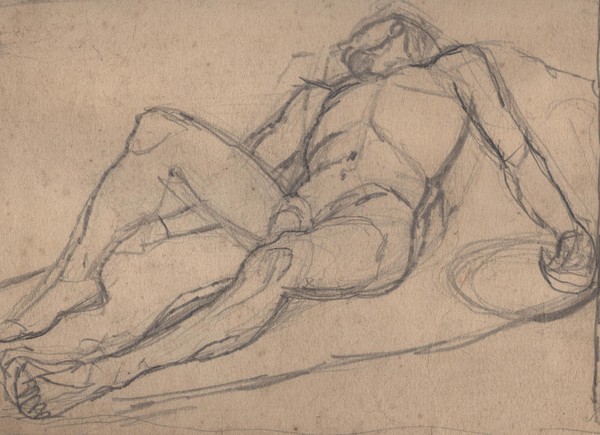 Лежащий обнажённый  натурщик.