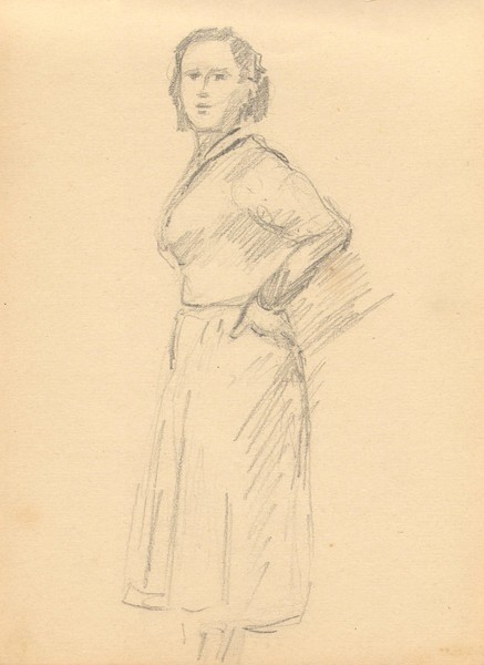 Лист из альбома. Стоящая молодая женщина.