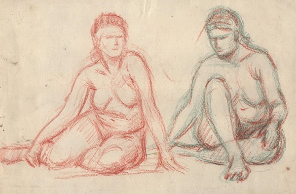 Две сидящие натурщицы. Ню.