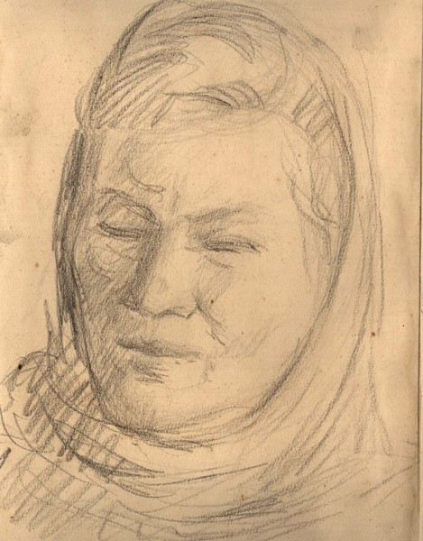 Женская голова в платке.