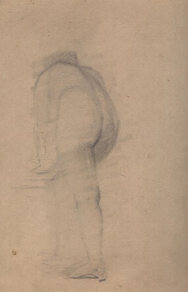 Обнажённая, наклонившаяся над подиумом.