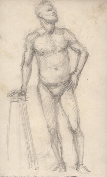 Стоящий обнажённый натурщик. (На обороте "Пейзаж с двумя деревьями").