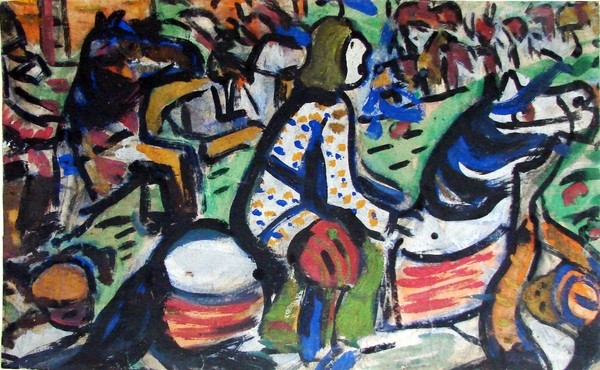 На лошадях.