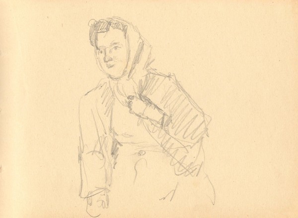 Лист из альбома. Молодая женщина в платке.