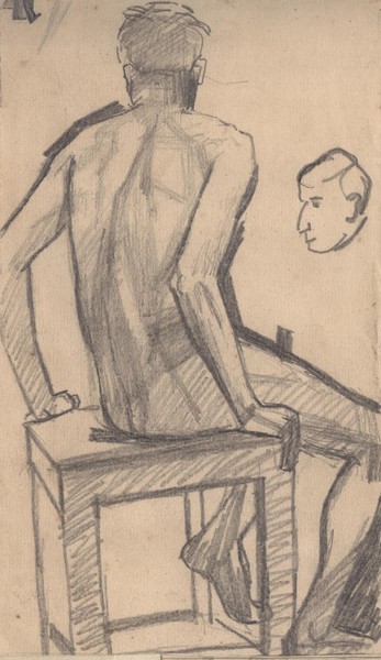 Сидящий обнажённый натурщик.