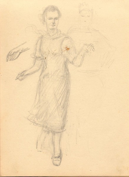 Лист из альбома. Девушка, танцующая в паре.