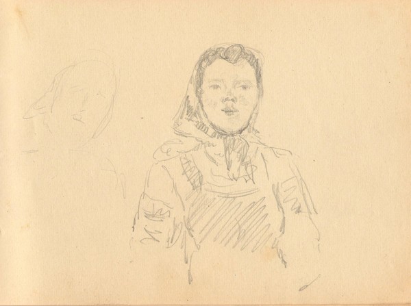 Лист из альбома. Девушка в платке.