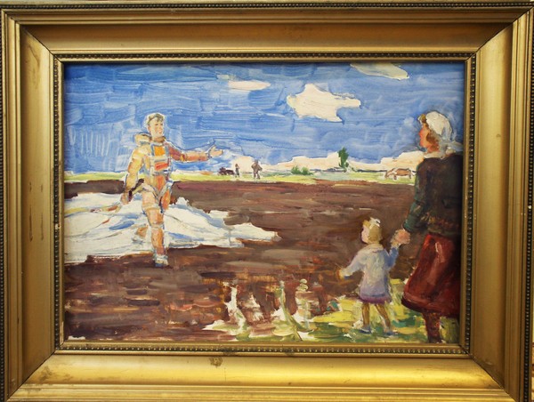 Приземлился. (Первый космонавт на земле). Эскиз.