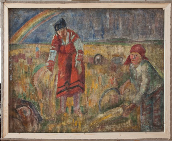 Ленин среди рыбаков. (На обороте: Композиция "Жницы" начала 1930-х)