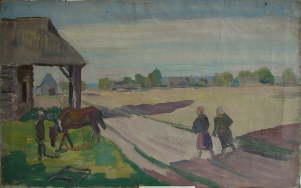 Дорога в деревню. (На обороте: Фрагмент декоративной композиции).