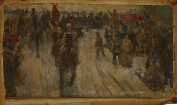 Эскиз многофигурной композиции на революционную тему.