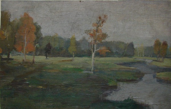 Сельский пейзаж с рекой.