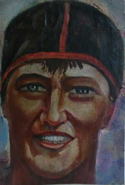 Голова спортсмена в черной шапочке.