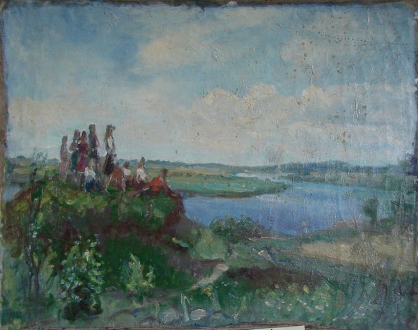 Волхов. На древнем кургане. (На обороте: Этюд к картине "Инициатор дня Индустриализации Слободчиков" 1937 г.)