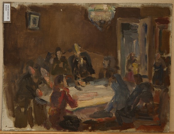 Группа людей, сидящих за столом. (На обороте: из серии Этюды и эскизы к картине "Бассейн").